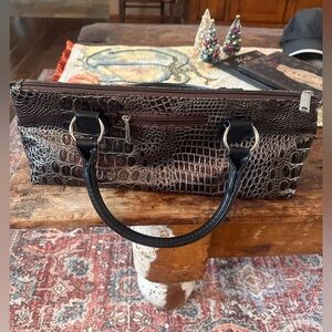 Crocodile Embossed Brown Handbag